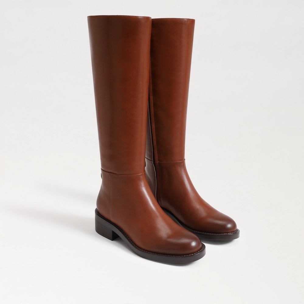 Sam Edelman VGUC Mable Leather Riding Boot Rich Cognac Side Zip Preppy Size 6.5